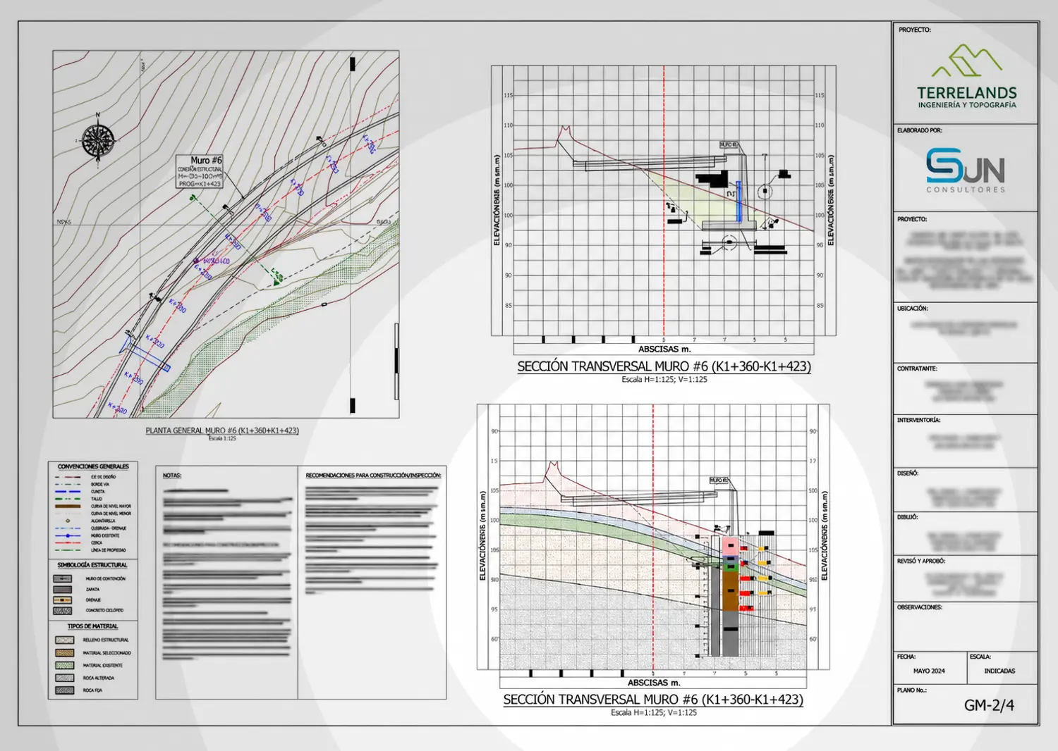 Plano de AutoCAD con varios perfiles estratigráficos generados por TerrioLabs 1D, listo para entrega